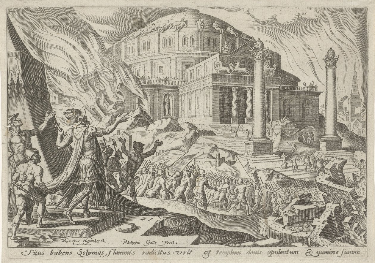 Zničení Jeruzaléma císařem Titem The Days of Doom of the Jewish People (název série) od Philips Galle