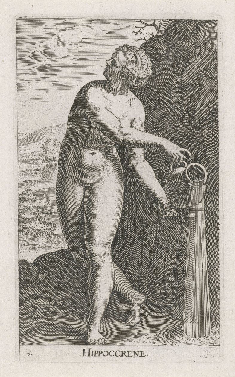 Waternimf Hippocrene Hippocrene (název na objektu) Stroom – vodní nymfa (název série) Nympharum oceanitidum, Ephydridum potamidum naiadum (název série) od Philips Galle