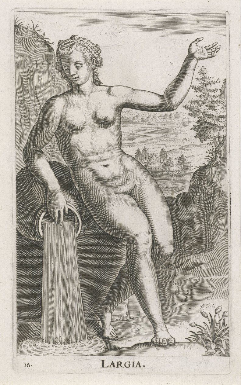 Vodní nymfa Largia Largia (název na objektu) Stroom-en waternimfen (název série) Oceanitidní nymfy, ehidrid potamidus naiads (název série) od Philips Galle