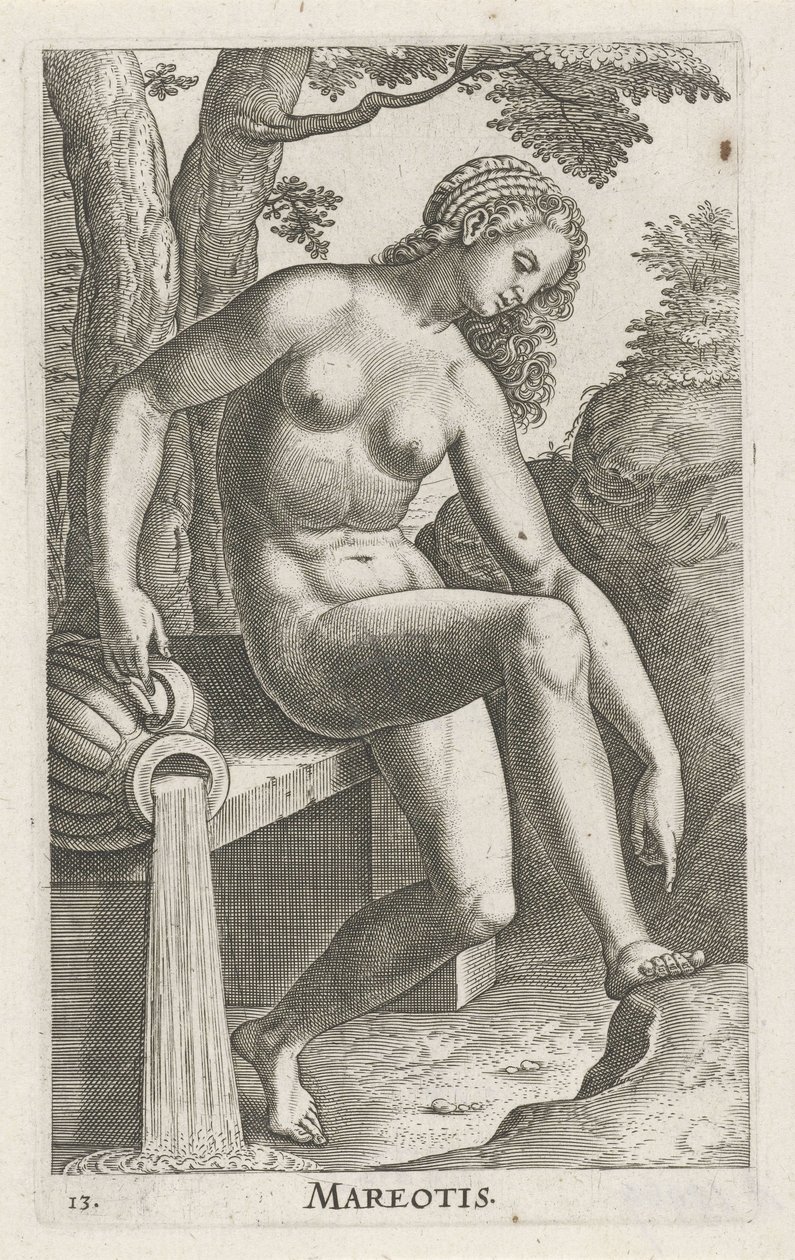 Vodní nymfa moře Mareotis (název na objektu) Stroom en waternimfen (název série) Oceanitidní nymfy, ehidrid potamidus naiads (název série) od Philips Galle
