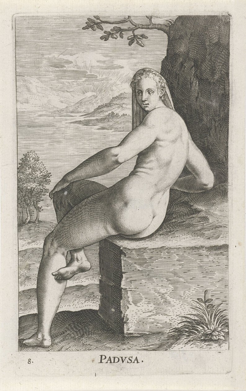 Vodní nymfa Padusa Padvsa (název na objektu) Stroom en waternimfen (název série) Oceanitidní nymfy, ehidrid potamidus naiad (název série) od Philips Galle