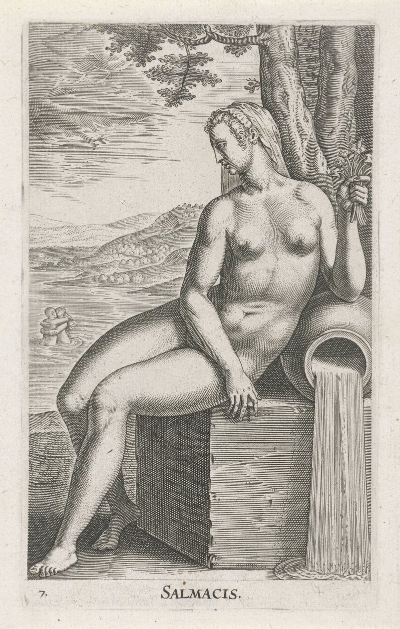Vodní nymfa Salmacis Salmacis (název na objektu) Stroom-en waternimfen (název série) Oceanitidní nymfy, ehidrid potamidus naiads (název série) od Philips Galle