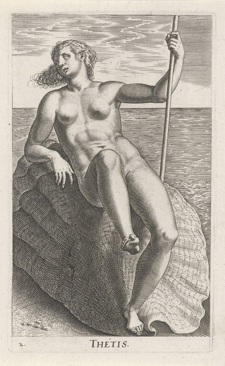 Vodní nymfa Thetis Thetis (název na objektu) Stroom en waternimfen (název série) Oceanitidní nymfy, ehidrid potamidus naiads (název série) od Philips Galle