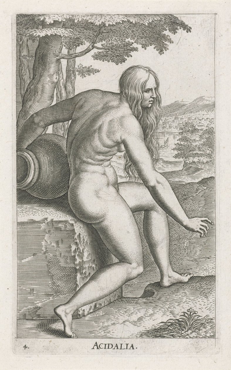 Vodní nymfa Venus Acidalia Acidalia (název na objektu) Stroom-en waternimfen (název série) Oceanitidní nymfy, ehidrid potamidus naiads (název série) od Philips Galle