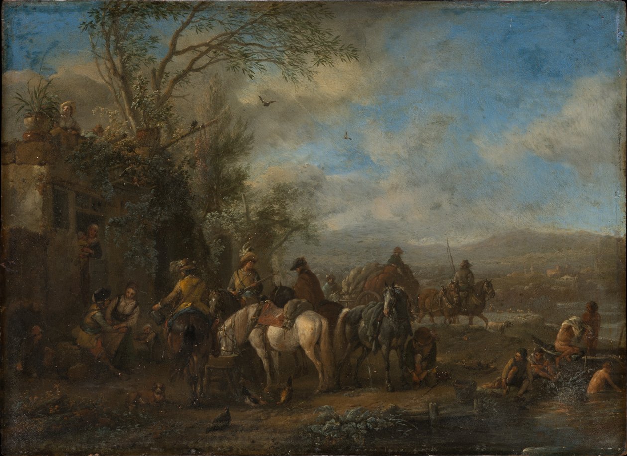 Ozbrojení jezdci před hostincem od Philips Wouwerman