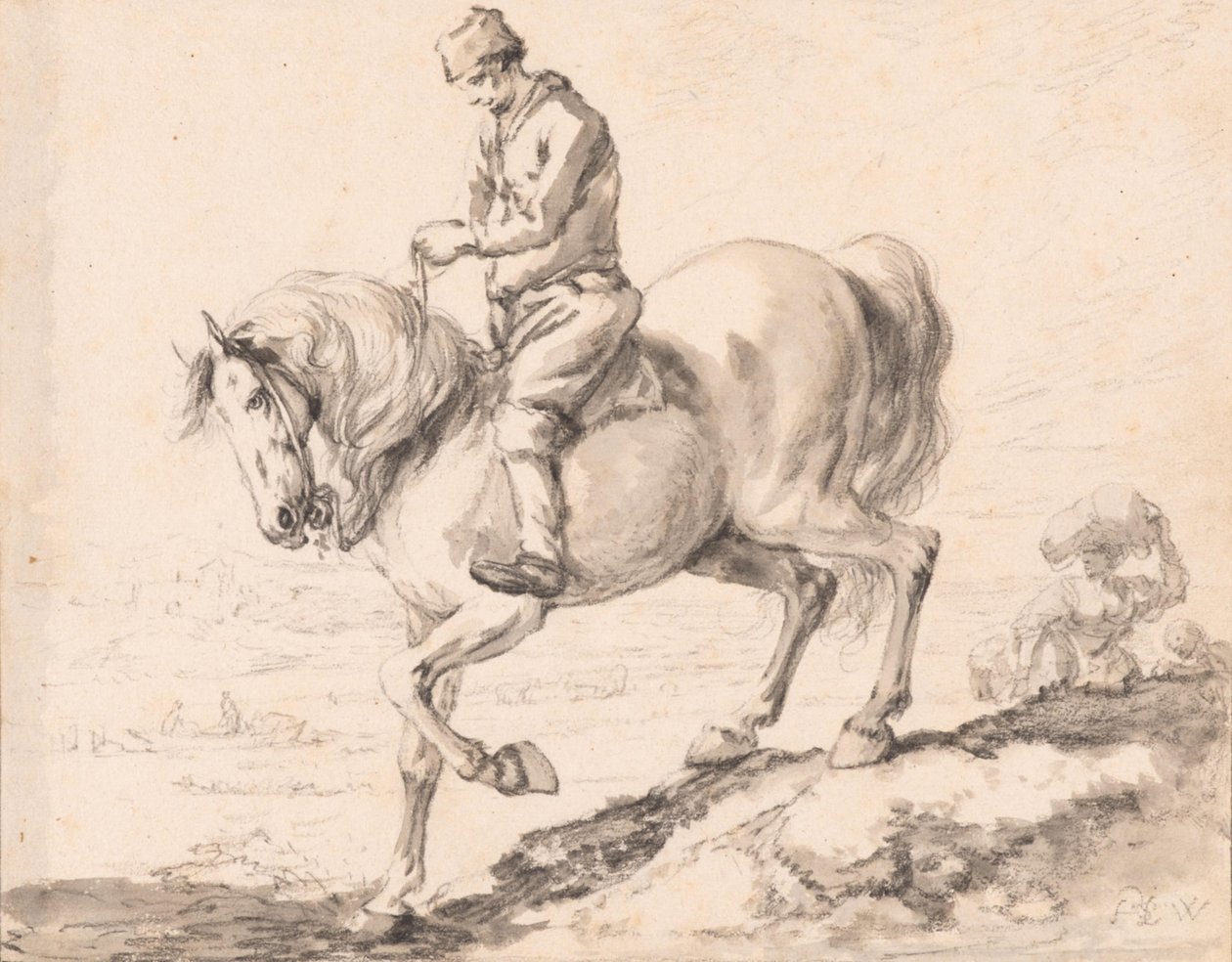 Jezdec přejíždí se svým koněm potok od Philips Wouwerman