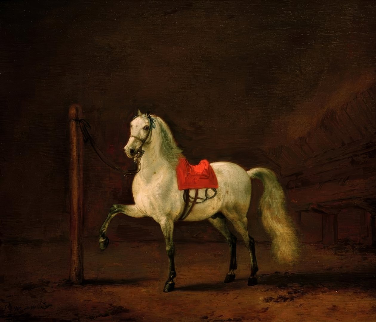 Bílý kůň ve stáji od Philips Wouwerman