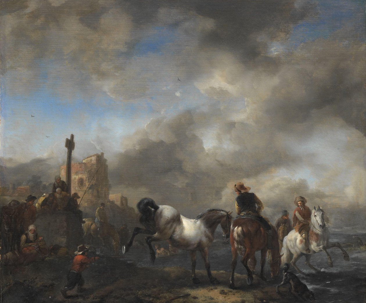 Horsepond poblíž hraničního kamene od Philips Wouwerman