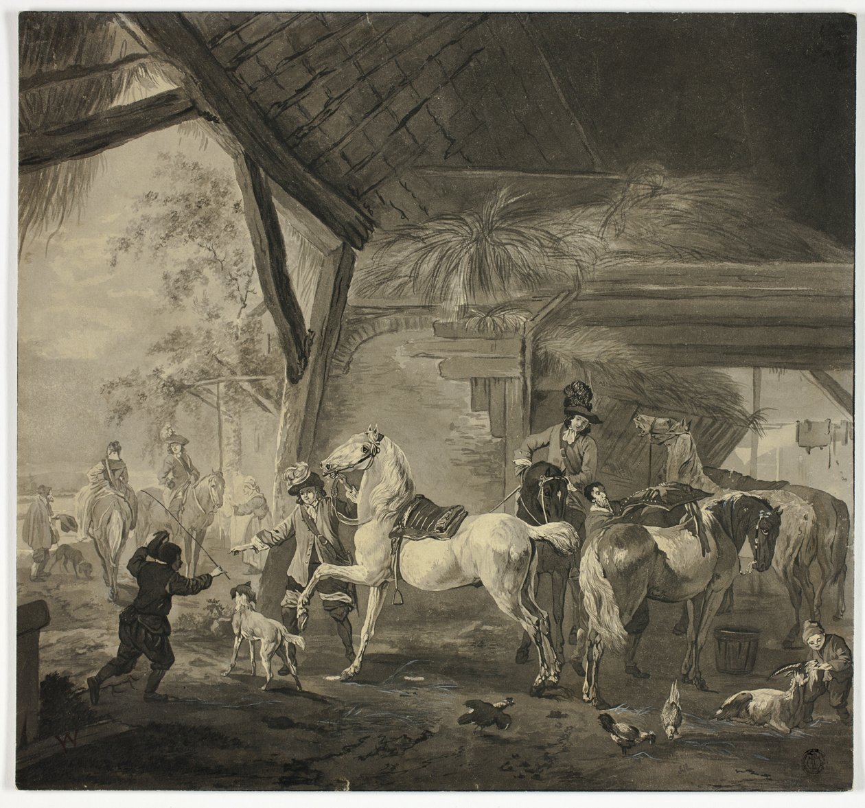 Interiér stáje od Philips Wouwerman