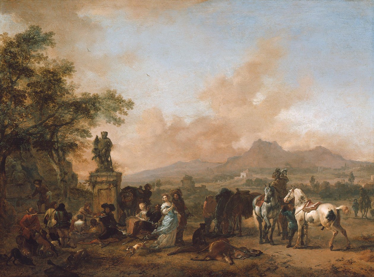 Odpočinek při lovu na jelena od Philips Wouwerman
