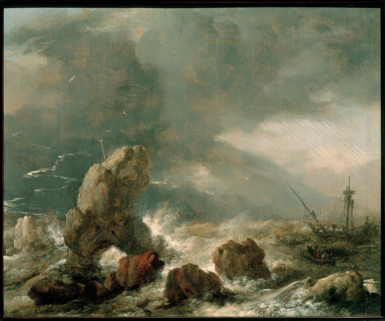 Bouřlivé moře se třemi loděmi v nouzi od Philips Wouwerman
