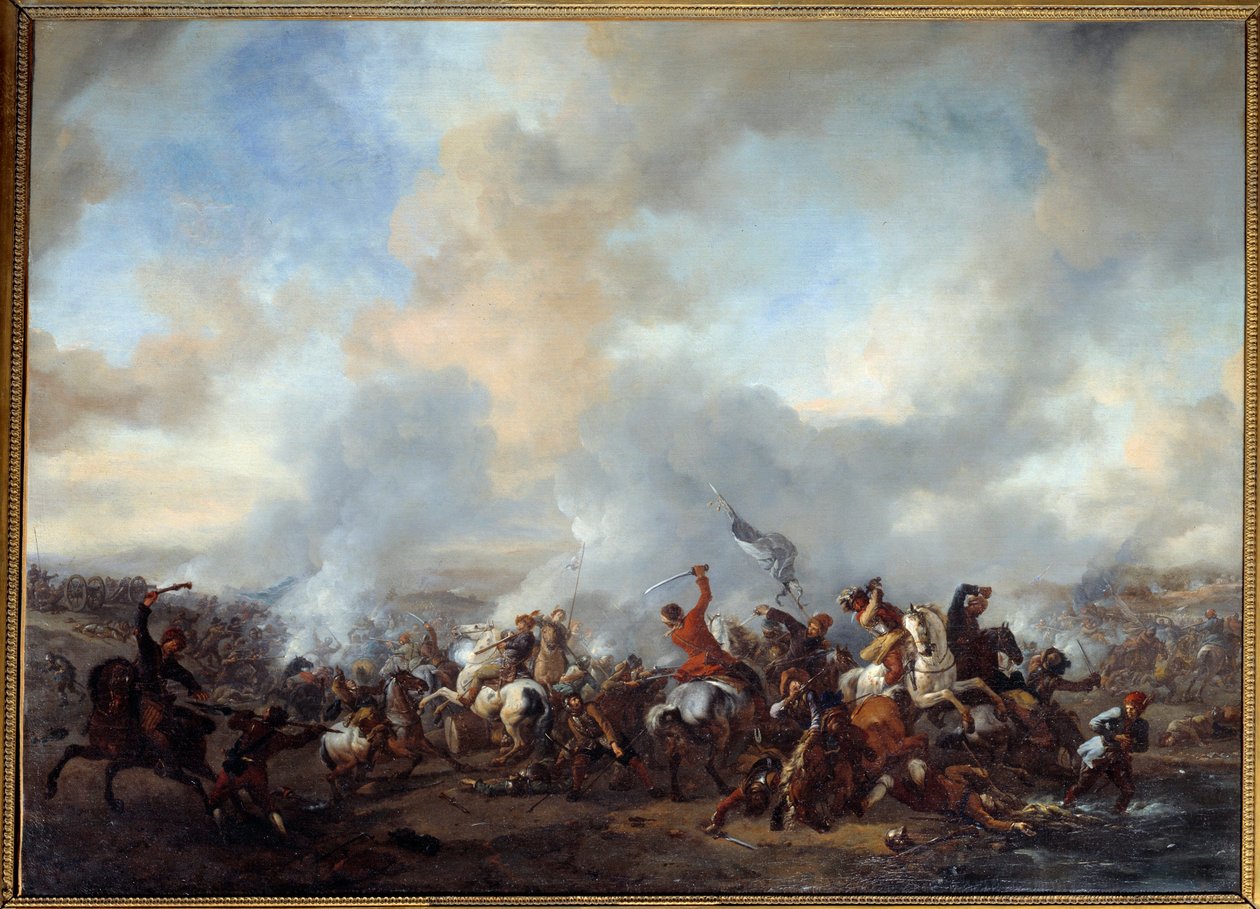 Velký boj jezdců a pěšáků Obraz Philipse Wouwermana (1619-1668) 17. století ne. 0,99 x 1,35 m od Philips Wouwermans or Wouwerman