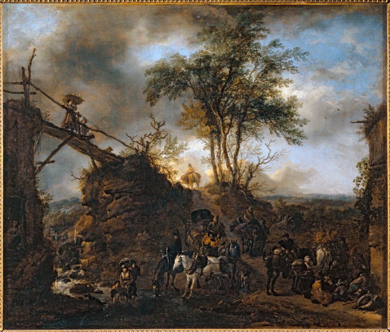 Dřevěný most přes potok ... od Philips Wouwermans or Wouwerman