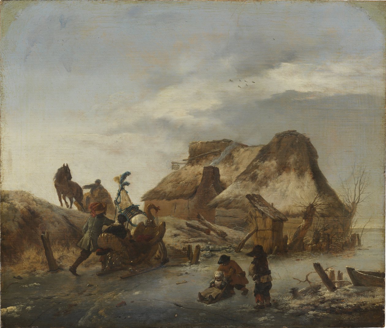 Un noble en traineau sur la glace - Šlechtické sáně na ledě, od Wouwermana, Philipse (1619-1668). Olej na dřevě, c. 1646. Rozměr : 36x43 cm. Národní muzeum Stockholm od Philips Wouwermans or Wouwerman
