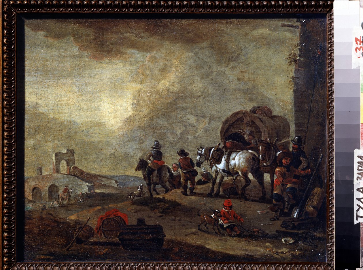 Cestovatelé na cestě. Obraz Philipse Wouwermana (1619-1668). Olej na plátně, 33,5 x 41,5 cm. Vlámské umění, barokní styl. Státní muzeum umění, Tula (nebo Tolan), Rusko. od Philips Wouwermans or Wouwerman