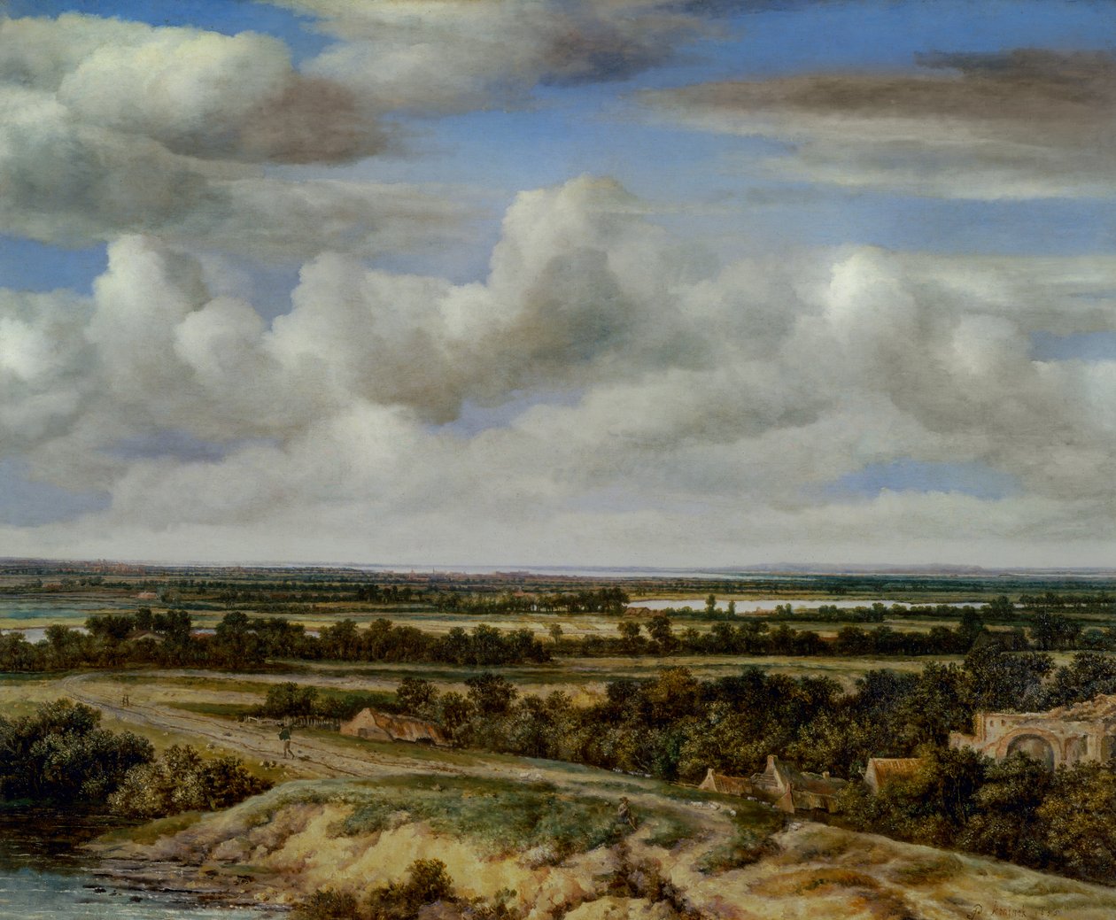 Rozsáhlá krajina se silnicí u řeky, 1655 od Phillips de Koninck