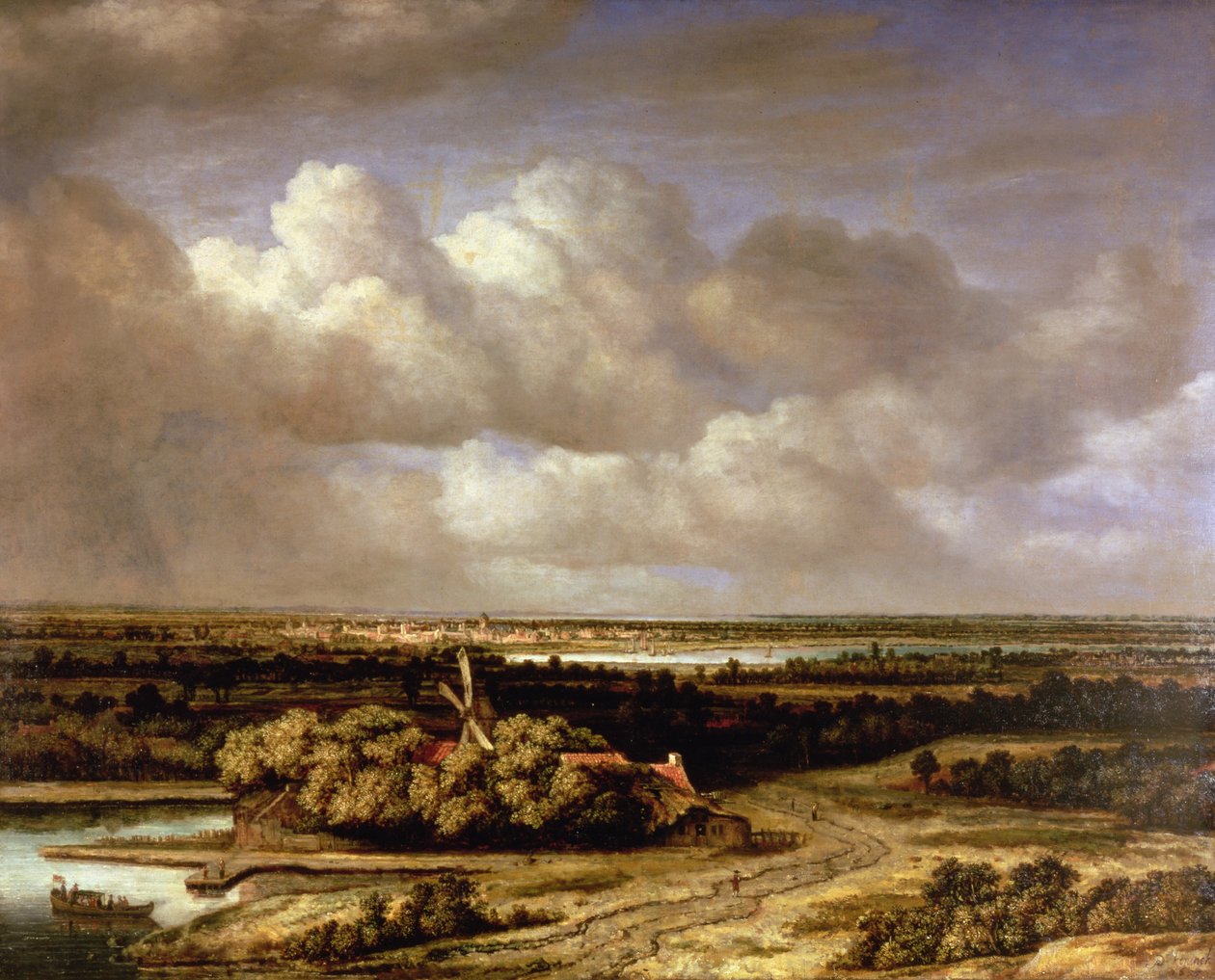 Rozsáhlá krajina s větrným mlýnem, 1655 od Phillips de Koninck
