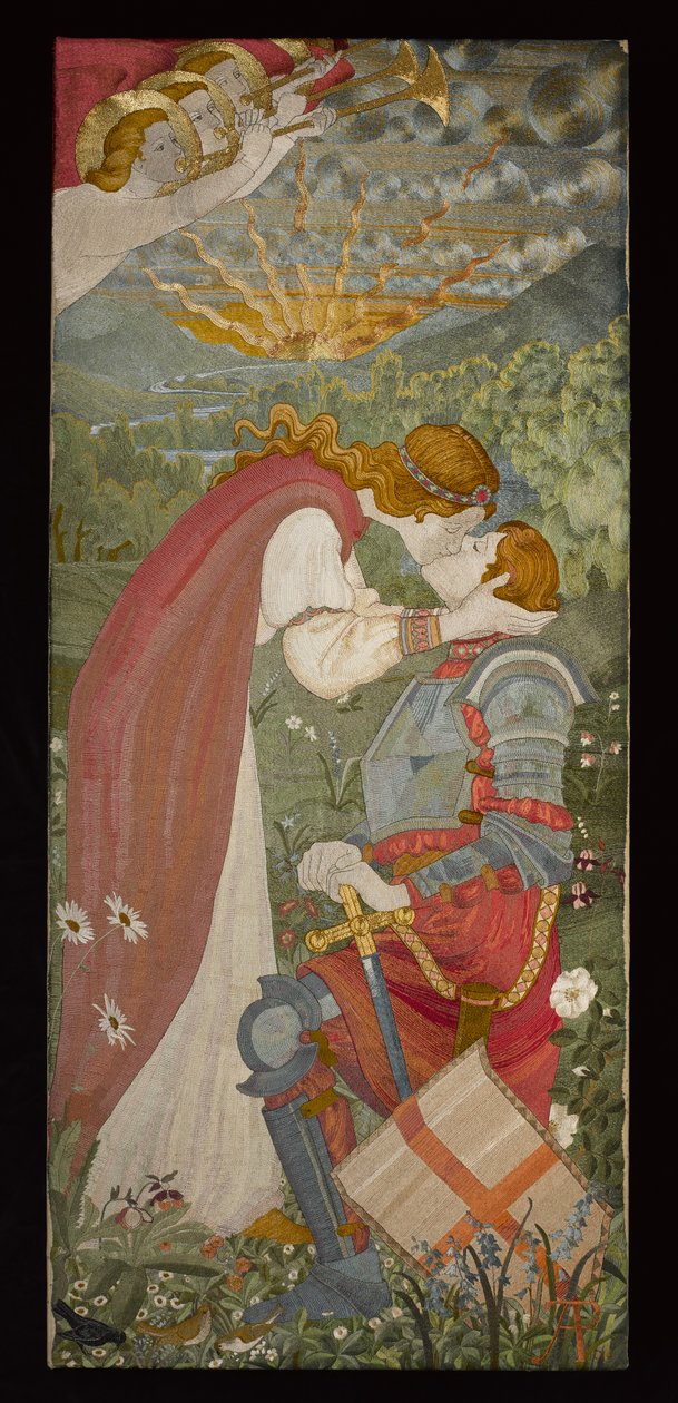 St. George In Armour Being Kissed By Una, 1914 (vyšívání hedvábím a zlatem) od Phoebe Anna Traquair