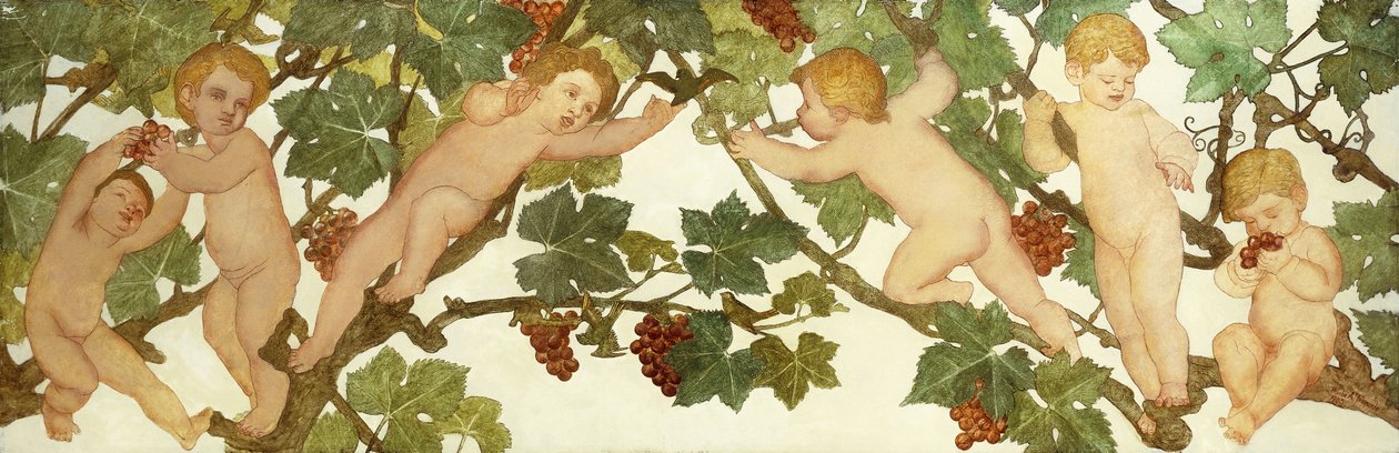 Putti dovádí ve vinici od Phoebe Anna Traquair