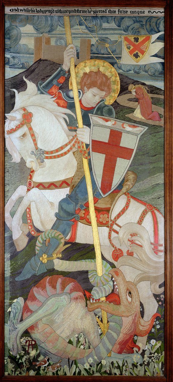 St. George Slaying The Dragon, With Una Praying in Background, 1904 (vyšívání) (viz také 141949 & 51) od Phoebe Anna Traquair