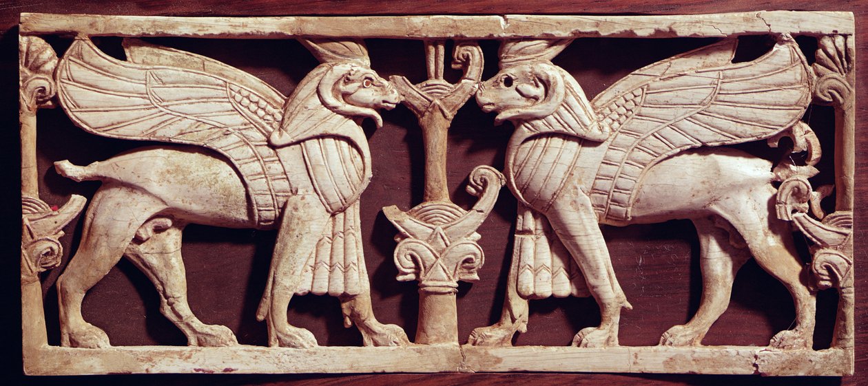 Reliéf zobrazující dva gryfy, od Arslana Tashe (Hadatu) od Phoenician