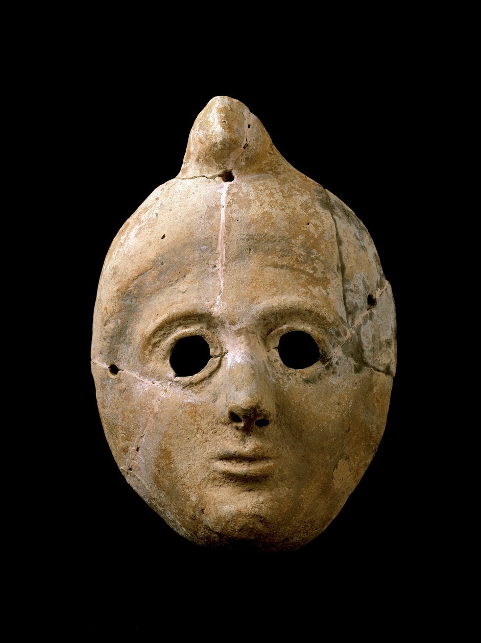 Fénické umění: terakotová ženská maska. Z Puerta de la Tierra. 4. – 3. století před naším letopočtem. Cadiz Museo de Cadiz Španělsko od Phoenician