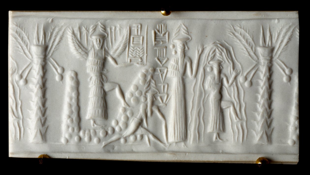 Fénická civilizace: vodní bůh říká pečeť „“Zrození jara““. 2200 před naším letopočtem. Od Tella. Pařížské muzeum Louvre od Phoenician Phoenician