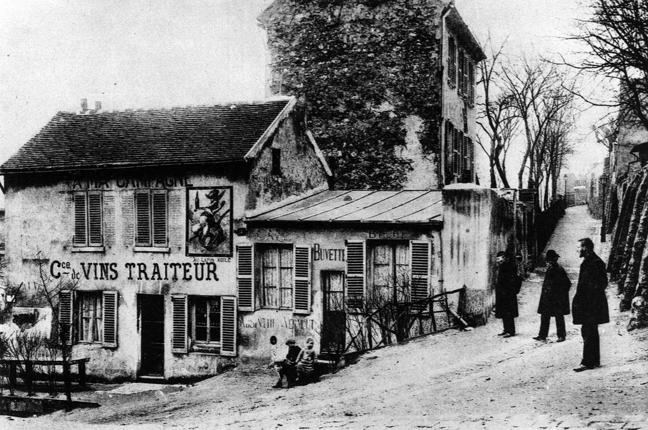 Cabaret des Assassins, Cabaret du Lapin Agile, Rue des Saules (černobílá fotografie) od Photographer French