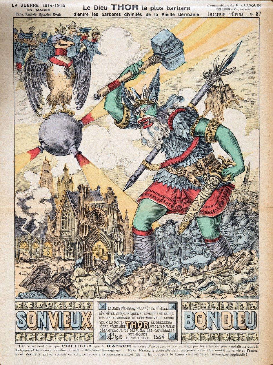 Bůh Thor, nejbarbarštější z barbarských božstev Starého Německa, z Dějin třetí republiky, sv. I, Politické dějiny, nakl. 1933 (barevné lito) od Photographer French