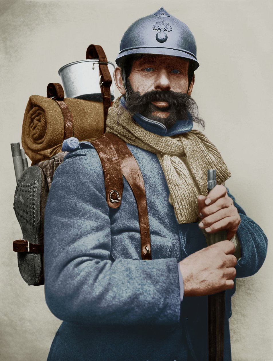 Portrét francouzského vojáka ve vojenské uniformě, první světová válka (barevné foto) od Photographer French