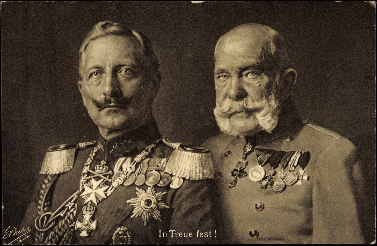 Pruský císař Vilém II. s rakouským císařem Františkem Josefem I., věrnost (čb fotografie) od Photographer German