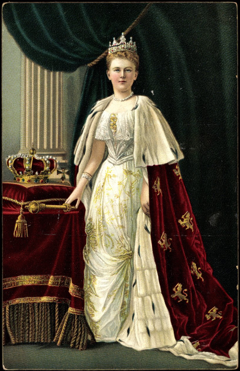 Nizozemská královna Wilhelmina s korunou, dřík (čb fotografie) od Photographer German