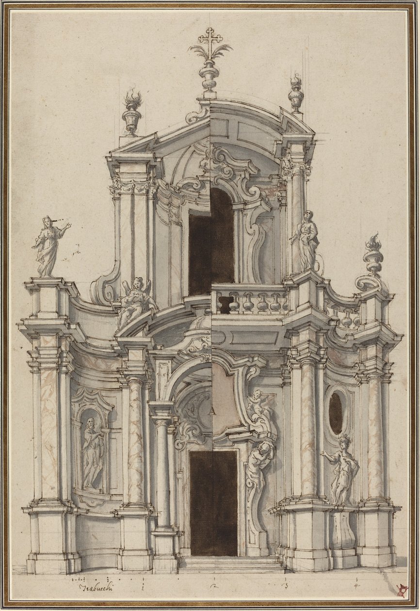 Povýšení na fasádu kostela s alternativami od Piedmontese 18th Century