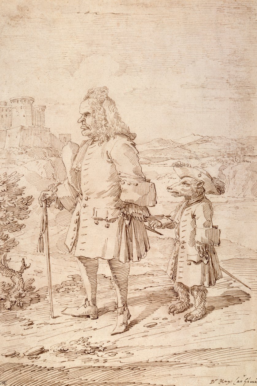 Dr. James Hay jako vůdce medvědů, kolem 1704-29 (pero a inkoust na papíře) od Pier Leone Ghezzi