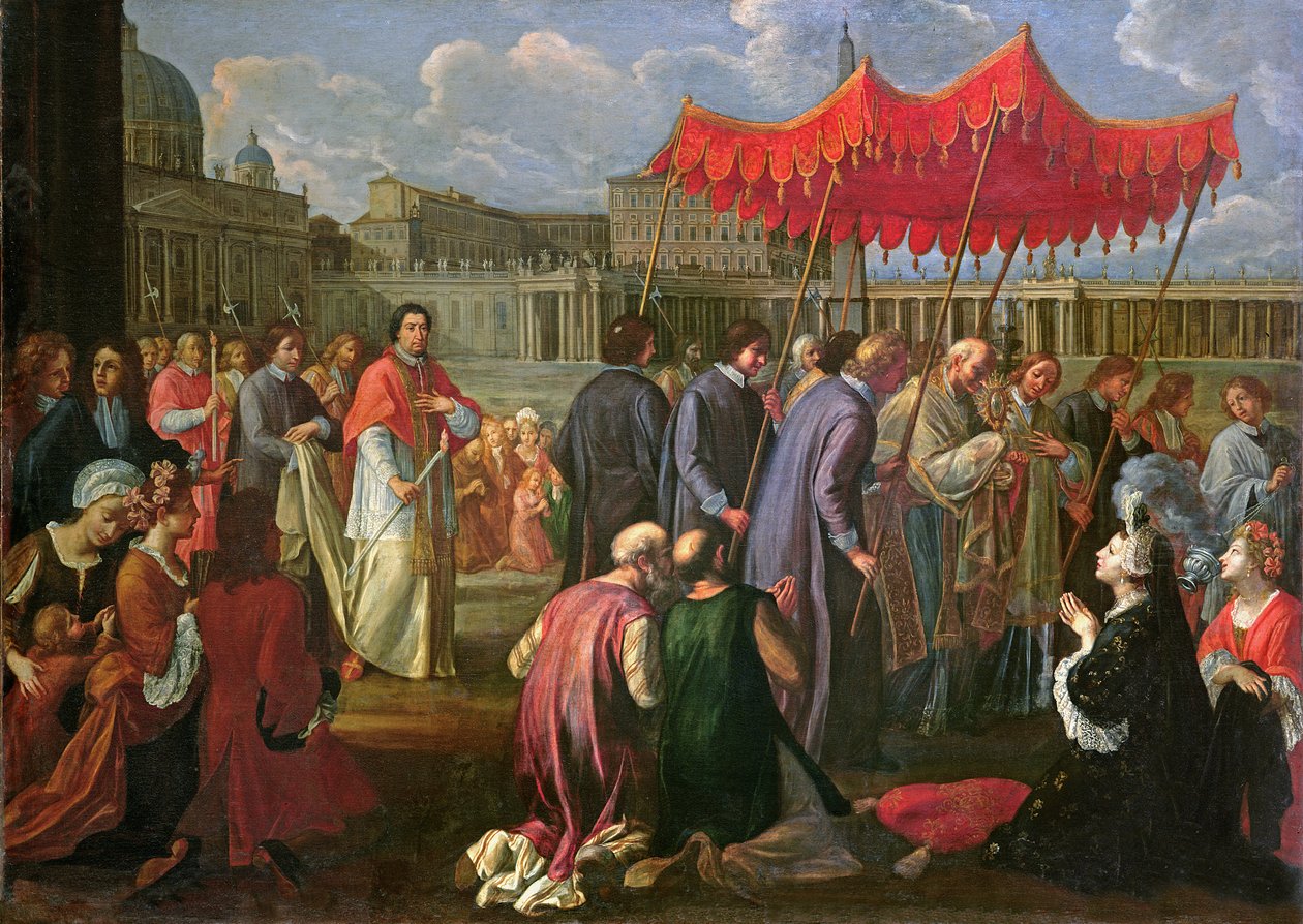 Papež Klement XI. (1649-1721) v procesí na náměstí sv. Petra v Římě od Pier Leone Ghezzi