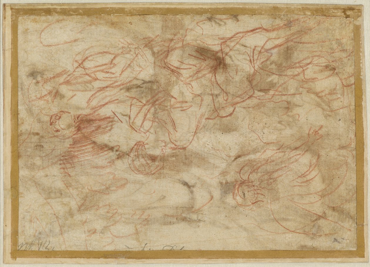 Anděl zjevující se Hagar na poušti, cca 1660 (červená křída na papíře) od Pier Francesco Mola