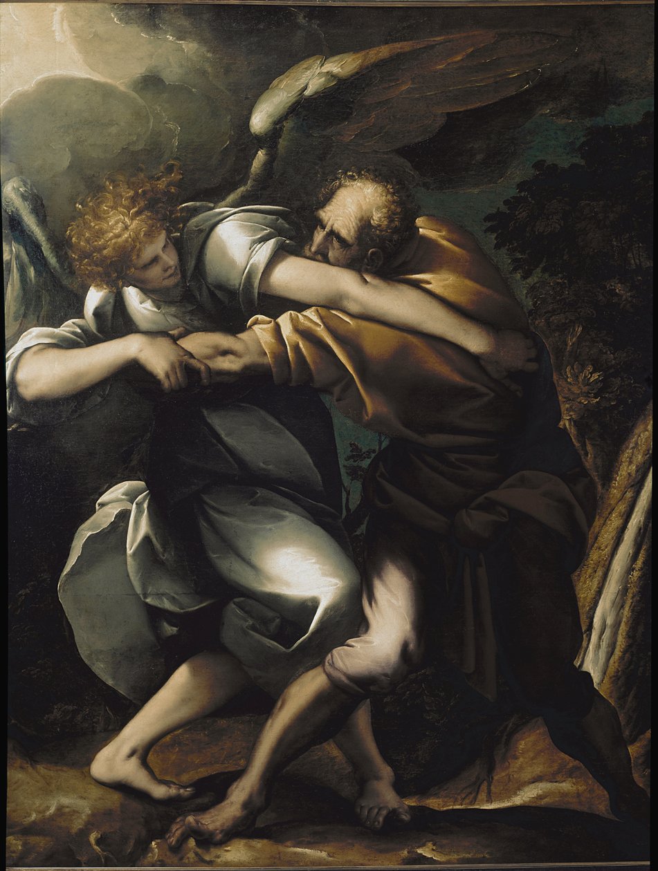 Jacobův zápas s andělem. (olej na plátně od Pier Francesco Morazzone