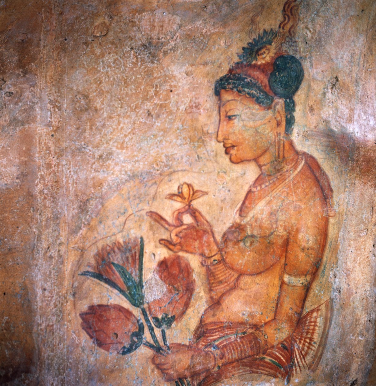 Apsaras, nebeská nymfa nabízející květiny, freska, opevněná citadela Sigiriya (Seznam světového dědictví UNESCO od Blaise Nicolas Le Sueur