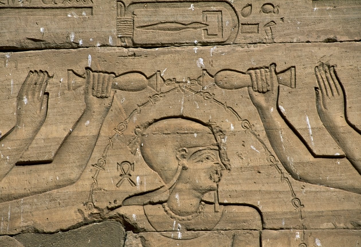 Basreliéf, chrám Kalabsha (také chrám Mandulis), Asuán, postavený kolem roku 30 př.nl, egyptská civilizace od Blaise Nicolas Le Sueur