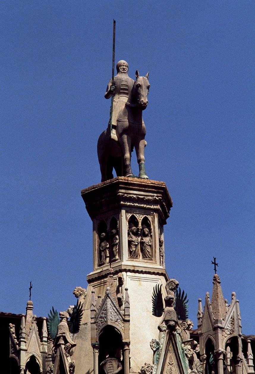 Jezdecká socha Cansignorio della Scala, hrobka Cansignorio della Scala, dílo Bonina da Campione (1325-1397), hrobky Scaliger, Verona, Veneto, Itálie od Blaise Nicolas Le Sueur