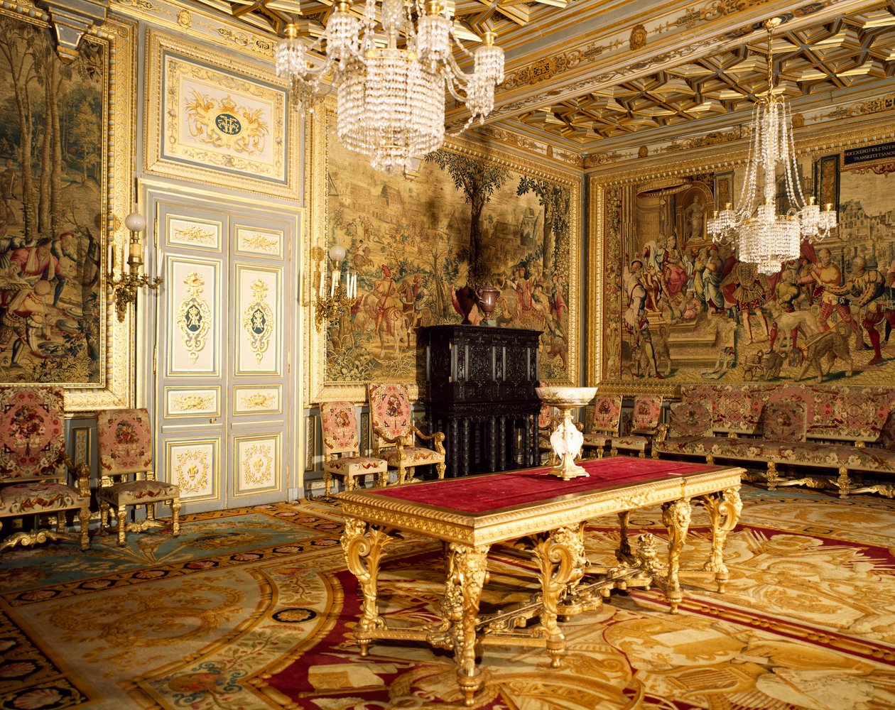 Série tapisérií Hony na Maxmiliána na stěnách pokoje Františka I., Chateau de Fontainebleau od Blaise Nicolas Le Sueur