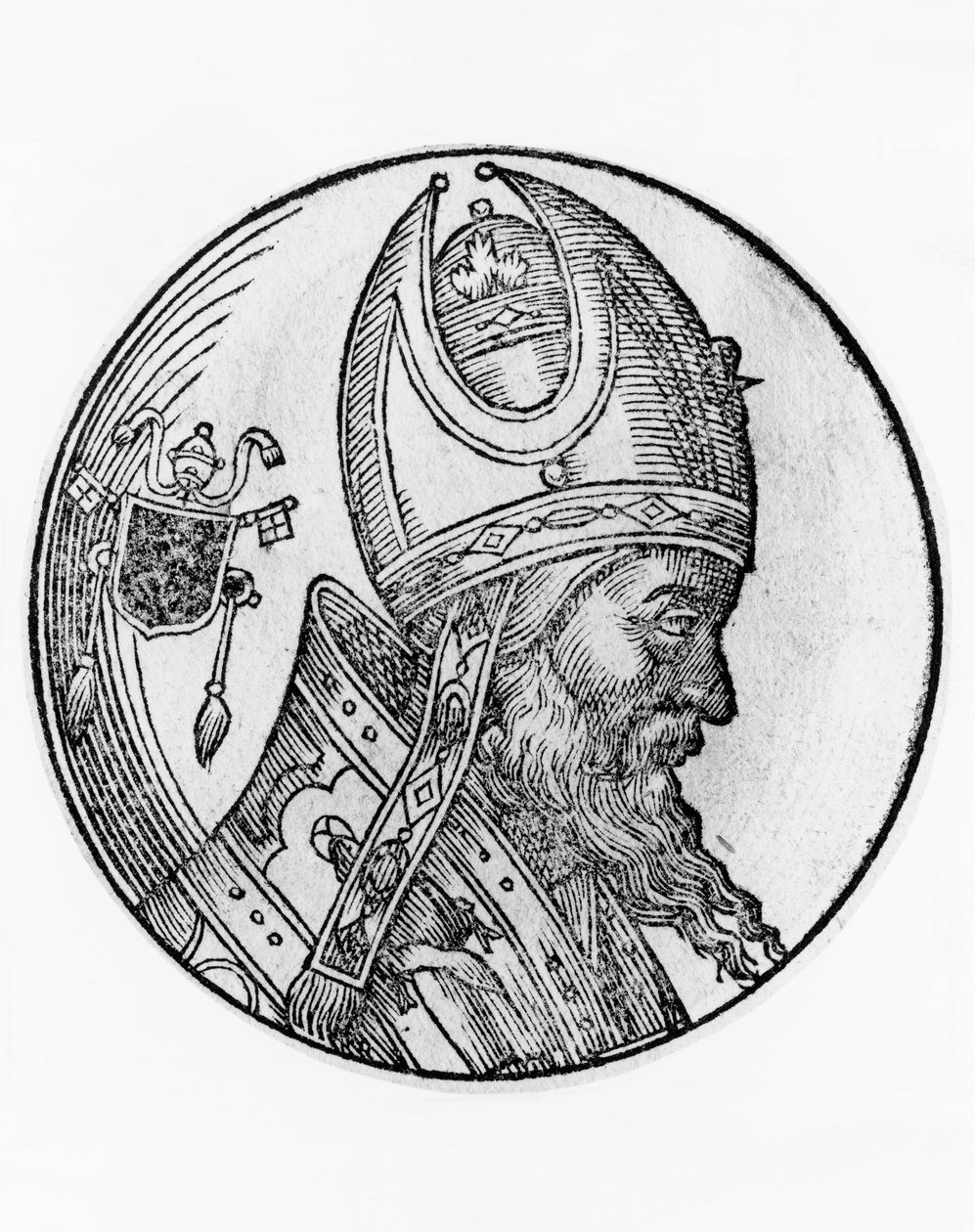 Portrét Jana IV. (zemřel 642), 72. papež katolické církve z roku 640, rytina od Blaise Nicolas Le Sueur