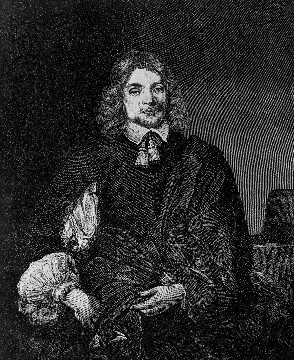 Portrét Lucia Caryho, 2. vikomta Falklanda (asi 1610-1643), anglického spisovatele, politika a vojáka, který byl v letech 1642-1643 státním tajemníkem, rytina od Blaise Nicolas Le Sueur