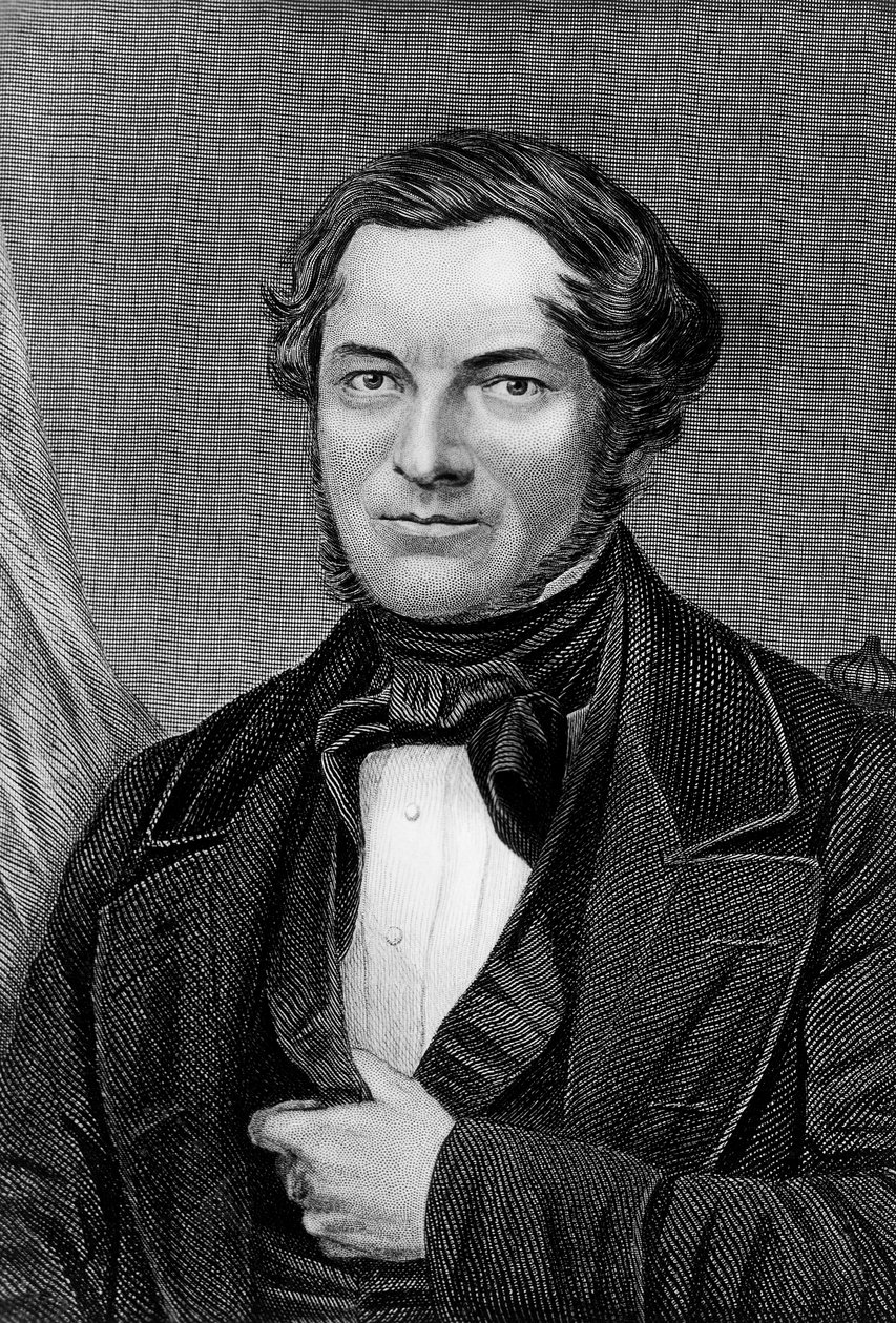 Portrét Robert Wilhelm Eberhard Bunsen (1811-1899), německý chemik a fyzik, rytina od Blaise Nicolas Le Sueur