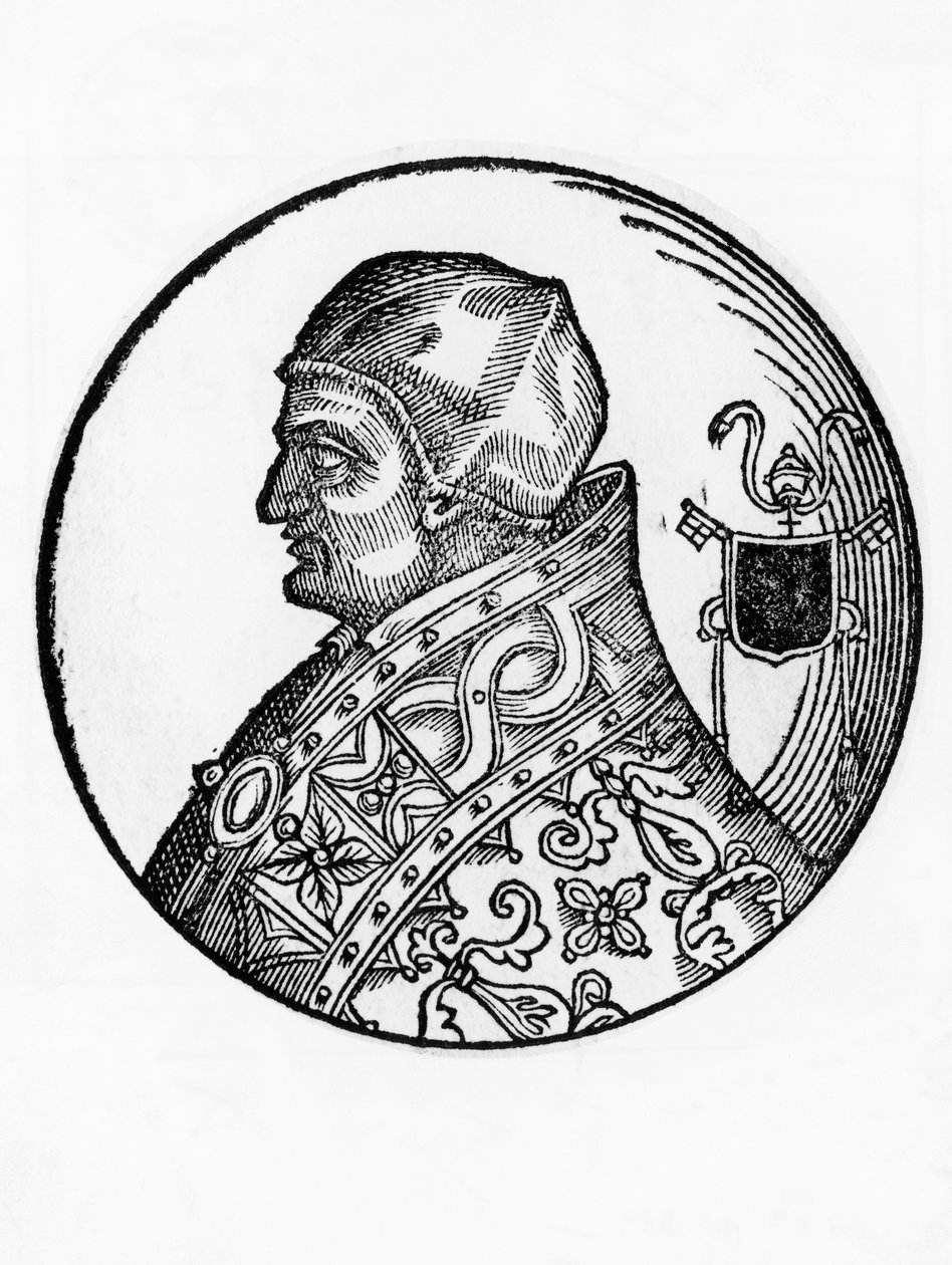 Portrét Sabiniana (zemřel 606), 65. papež katolické církve z roku 604, rytina od Blaise Nicolas Le Sueur