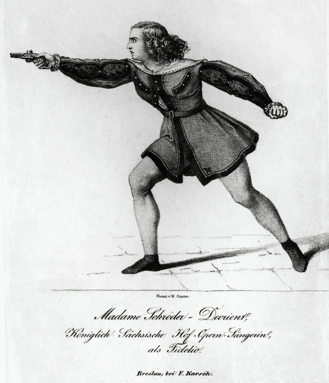 Portrét Wilhelmine Schroder-Devrient (1804-1860), německá sopranistka, v roli Leonory ve Fideliovi nebo manželské lásce, Ludwig van Beethoven (1770-1827), rytina od Blaise Nicolas Le Sueur
