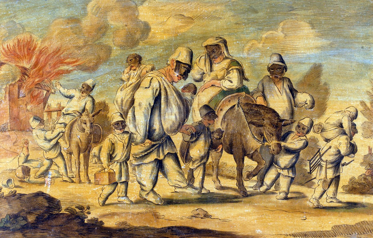 Pulcinella ztrácí domov v ohni od Pier Leone (after) Ghezzi