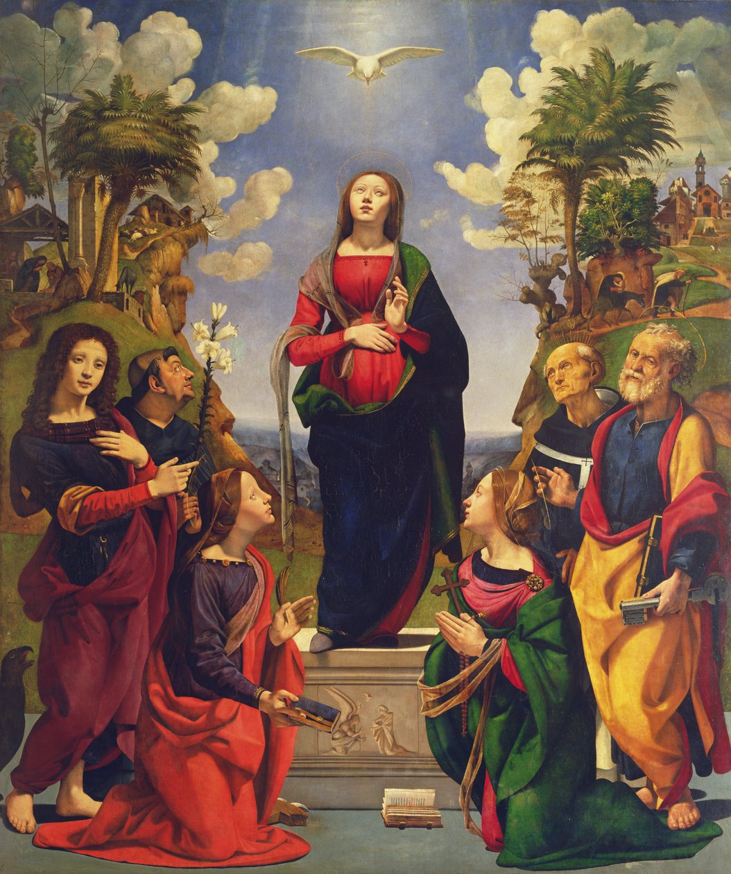 Neposkvrněné početí a šest svatých od Piero di Cosimo