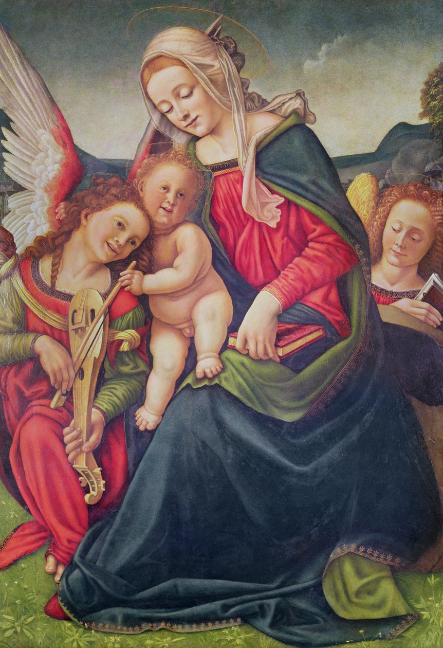Panna a dítě a anděl hudebníci (olej na dřevě) od Piero di Cosimo