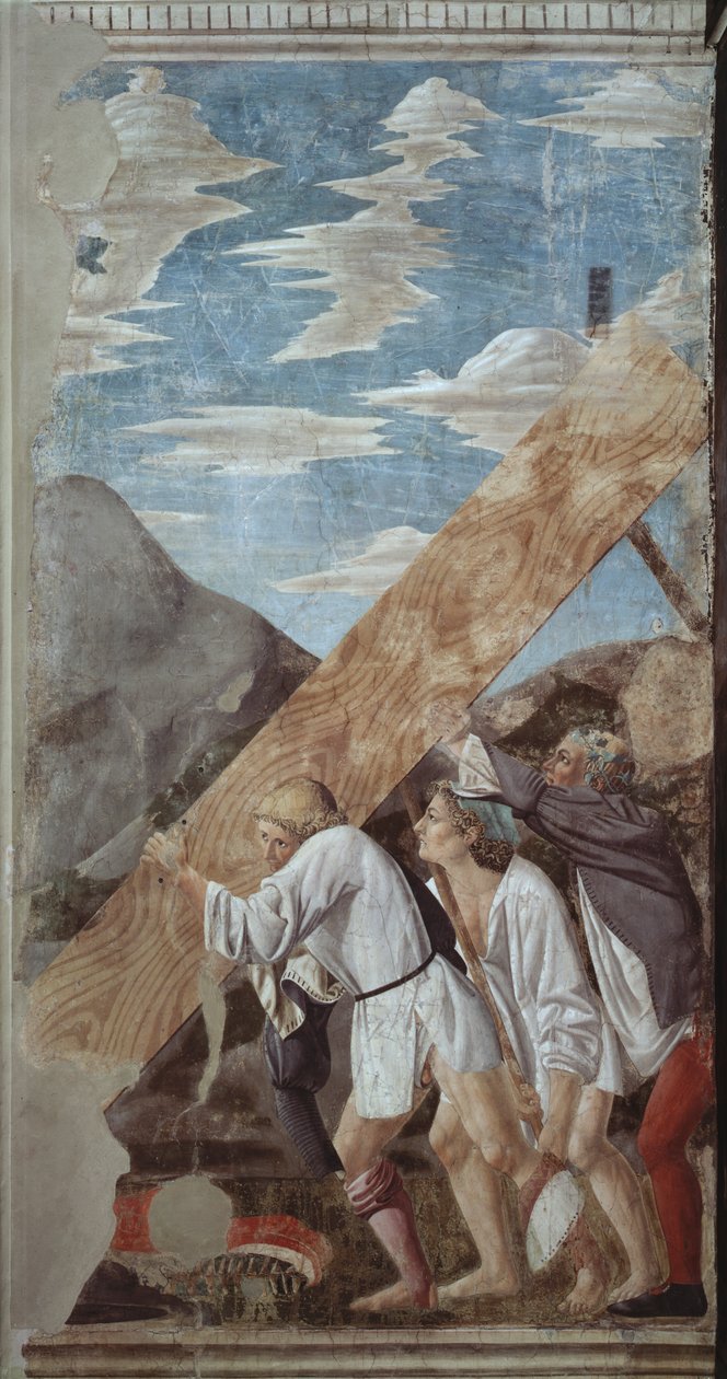 Pohřbívání dřeva z cyklu True Cross, dokončeného roku 1464 od Piero della Francesca